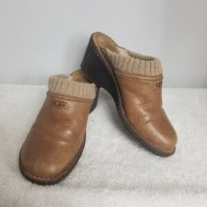 UGG Austraila Leather Wool Lined Clogs